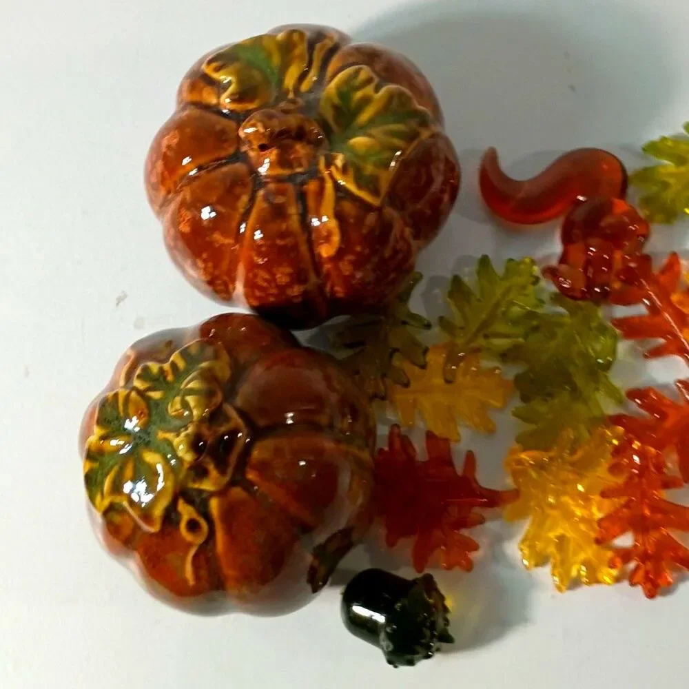 Vintage Greenbrier Ceramic Pumpkin Figurines Pair - Fall Autumn Harvest Decor